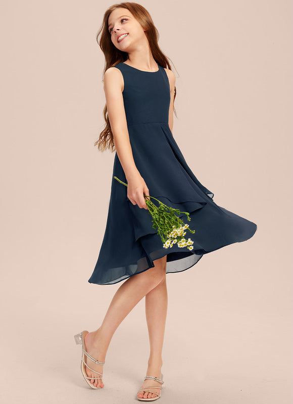 Robe Cérémonie Mousseline Marine Ajustée - gallery 6