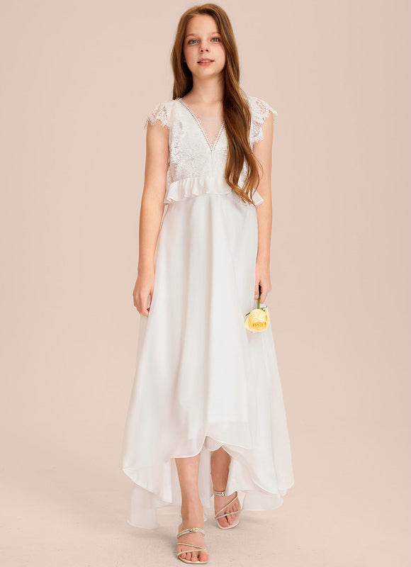 Robe Cérémonie Dentelle Col V Blanc