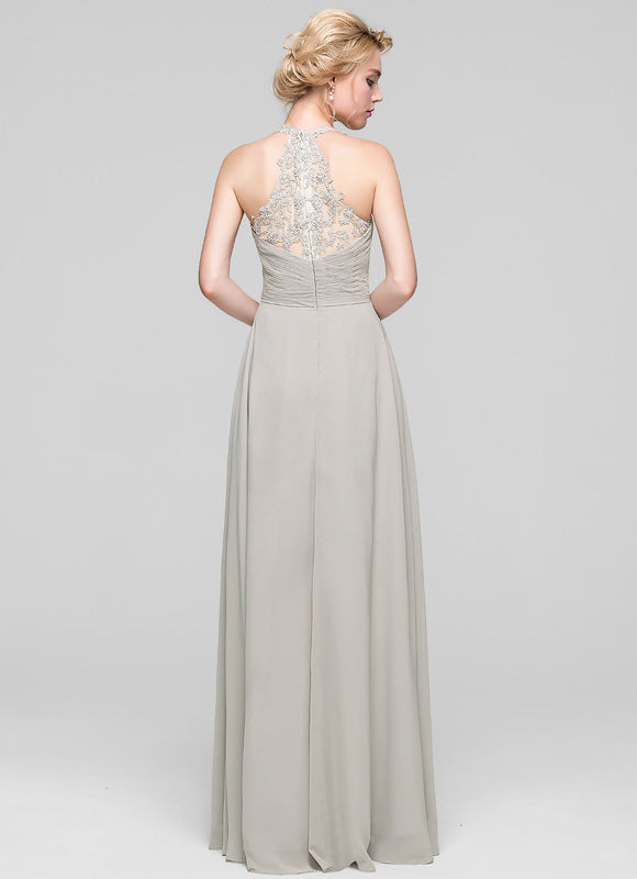 Robe Cérémonie Gris Clair Mousseline À Volants - gallery 5