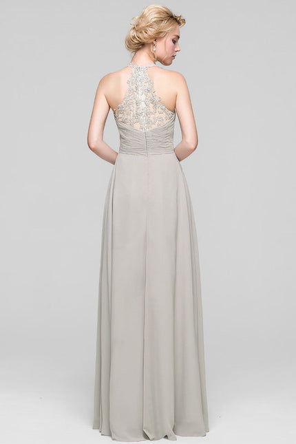 Robe Cérémonie Gris Clair Mousseline À Volants - gallery 5