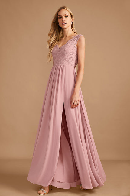 Robe Cérémonie Longue Rose Élégante - gallery 1
