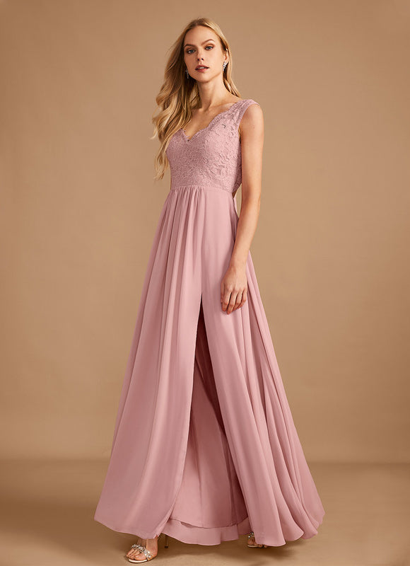 Robe Cérémonie Longue Rose Élégante - gallery 1