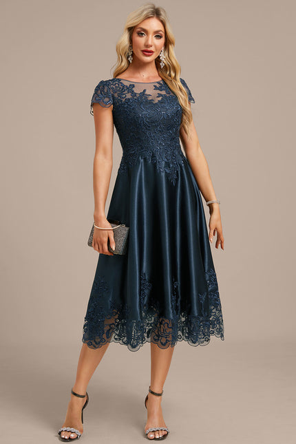 Robe Cérémonie Satin Bleu Nuit Élégante - gallery 2