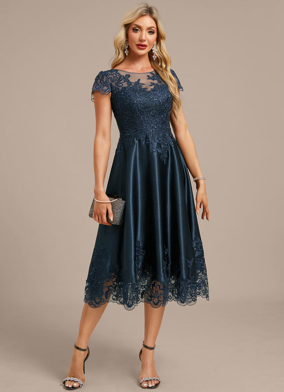 Robe Cérémonie Satin Bleu Nuit Élégante - gallery 2