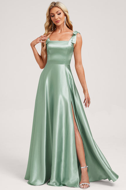 Robe Cérémonie Longue Satinée Vert Deau - gallery 1