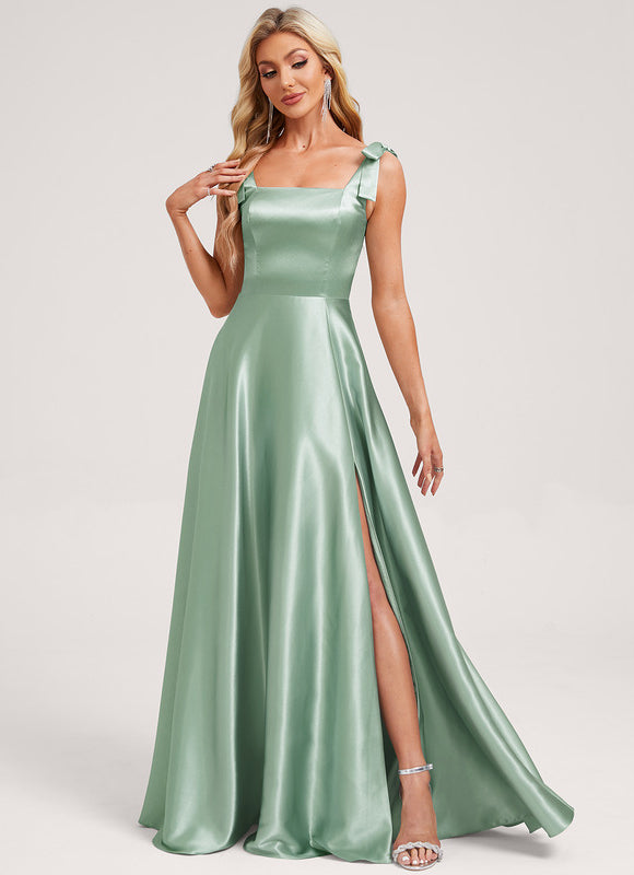 Robe Cérémonie Longue Satinée Vert Deau - gallery 1