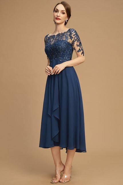 Robe Cérémonie Bleu Nuit Dentelle Élégante - gallery 7