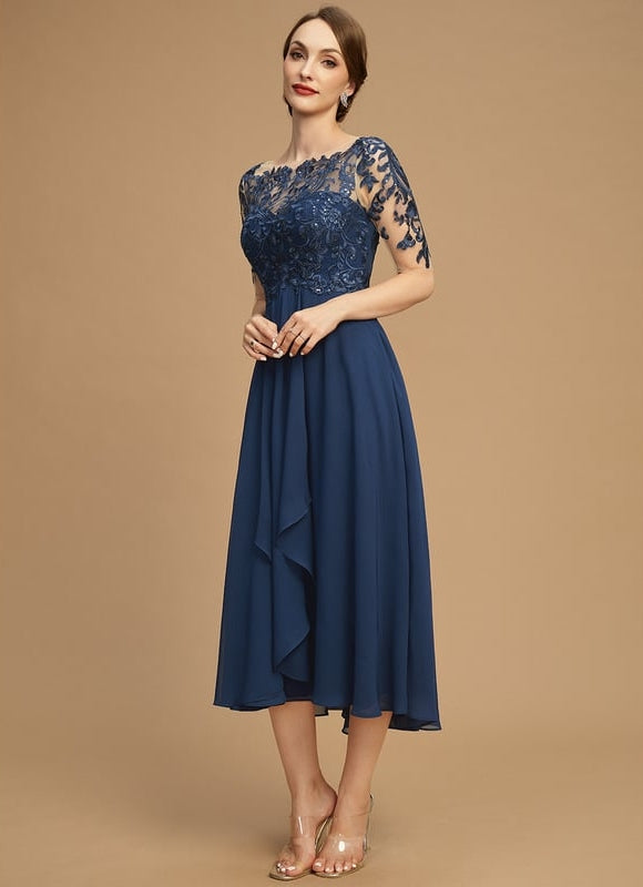 Robe Cérémonie Bleu Nuit Dentelle Élégante - gallery 7