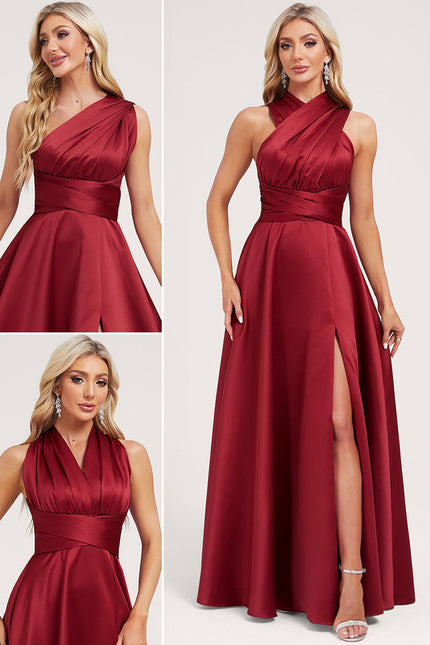 Robe Cérémonie Satin Rouge Évasée