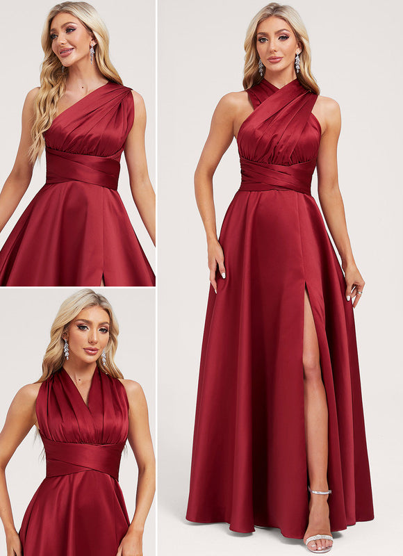 Robe Cérémonie Satin Rouge Évasée