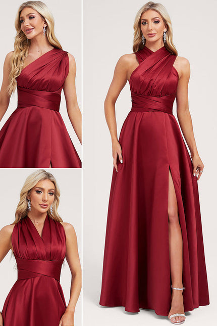 Robe Cérémonie Satin Rouge Évasée