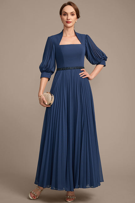 Robe Cérémonie Plissée Marine Élégante - gallery 4