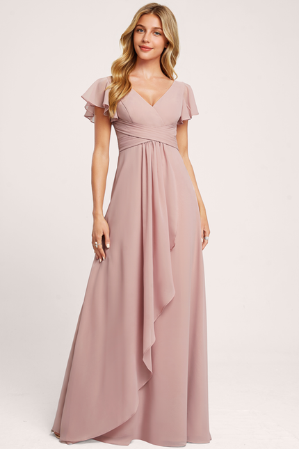 Robe Cérémonie Longue Volants Rose