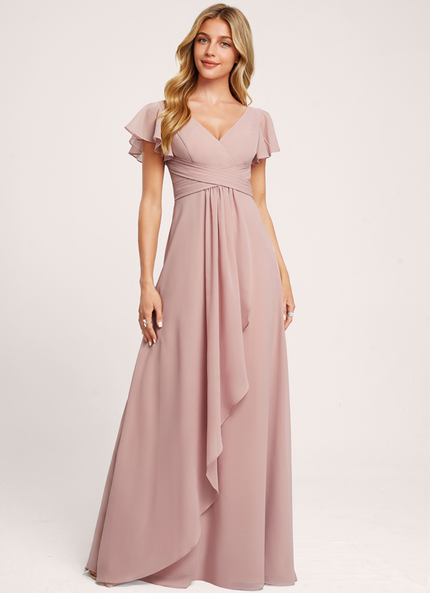 Robe Cérémonie Longue Volants Rose