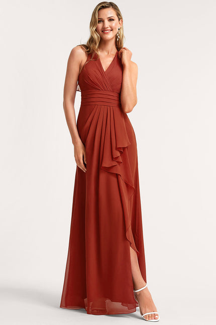 Robe Cérémonie Longue Volants Rose